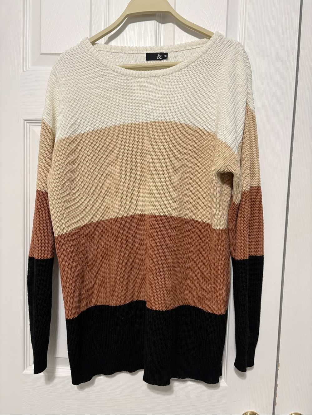 & Other Stories Striped Crewneck Sweater in Cream, Tan, Rust & Black